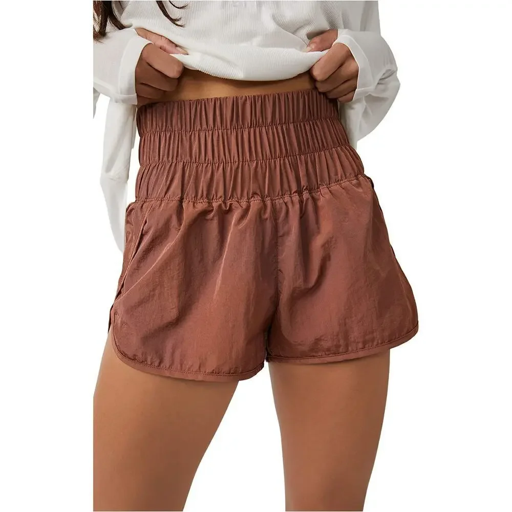 Free people way home shorts high rise elastic waist back pocket lined S purple